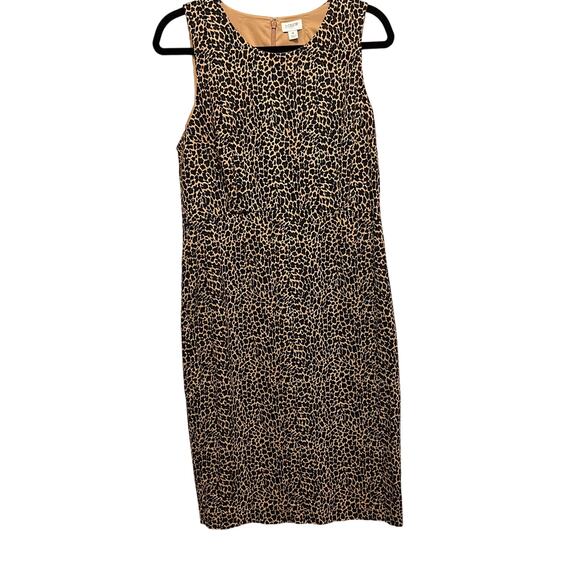 J Crew Dresses & Skirts - J Crew Sheath Dress Size 8 Leopard Print faux suede Lined Textured Mob Boss Wife
